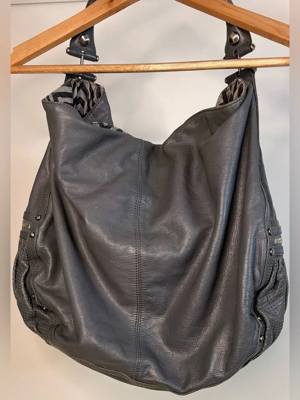 Seven for All Mankind Gray Leather Hobo Bag